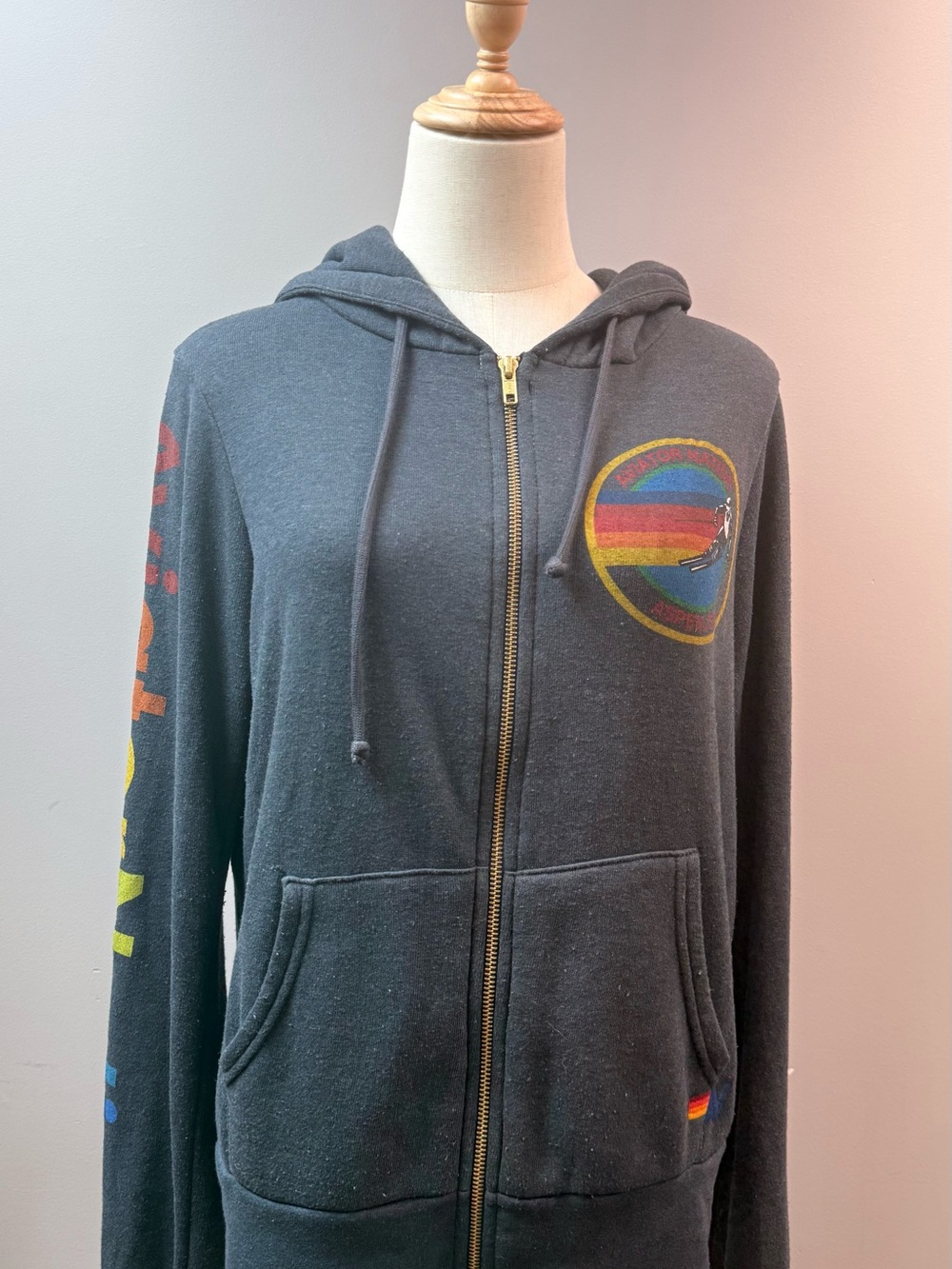 Aviator Nation Rainbow Graphic Zip Hoodie Size XS